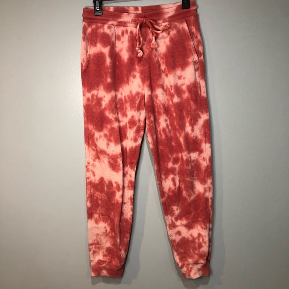 Design Lab Lord & Taylor Pink Tie Dye Waffle Lounge Pants Joggers - Picture 1 of 10